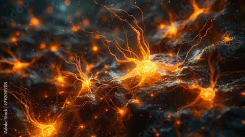 Abstract Visualization Of Neurons With Some Fading Away Or Breaking Apar photo