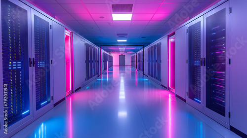Detailed Server Room With Rows Of Blinking Servers