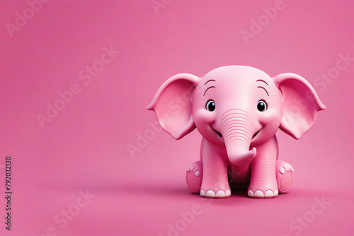 The pink elephant smiles. Illustration on a pink background with space for text.