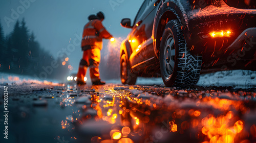 Roadside Assistance Service In Action At Night © mitarart