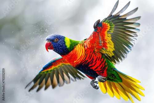A parrot takes flight with vibrant colors © Venka