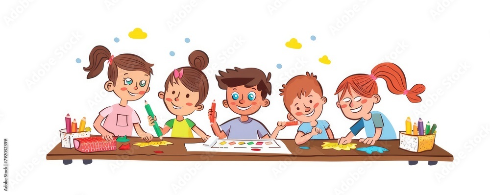 Fototapeta premium Children's art class fun cartoon illustration.