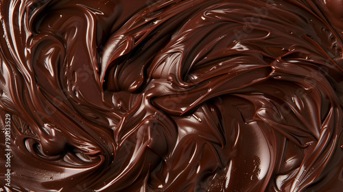 Melted dark chocolate swirl background top view