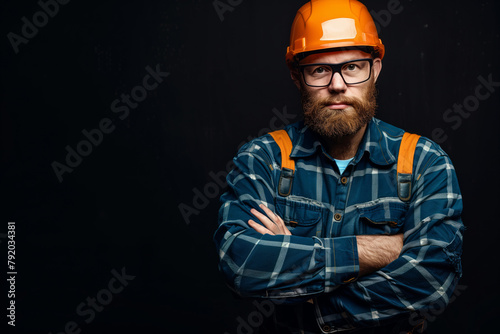 Serious construction worker with hard hat © gearstd