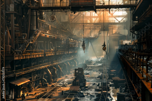 A scene where steelworkers and machinery perform a symphony, their movements and sounds creating a harmonious ode to industry photo