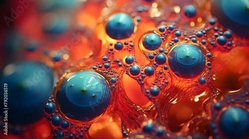  Behold the captivating sight of oil bubbles creating delicate patterns on a vibrant coral canvas, rendered in stunning detail with HD precision 