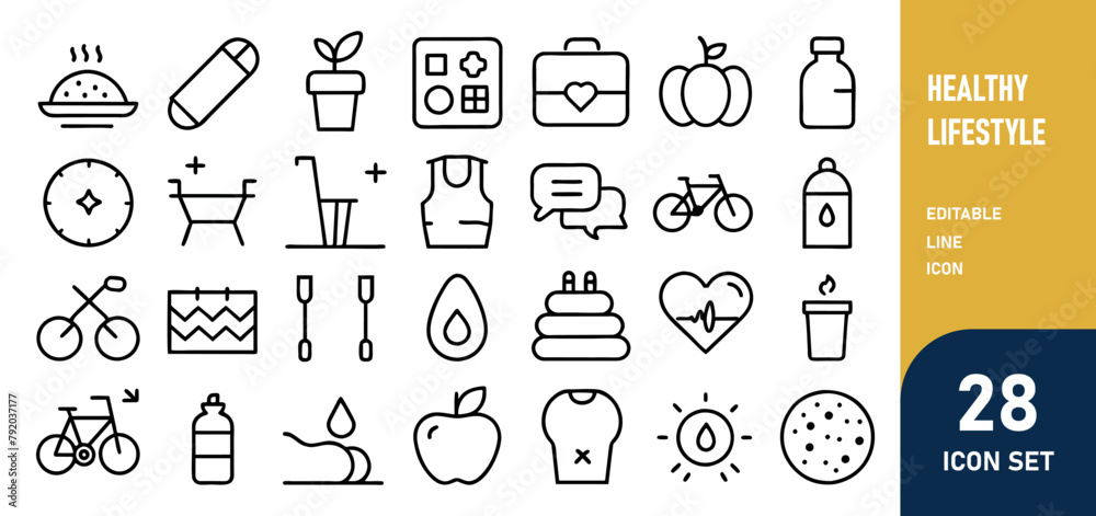 Healthy Lifestyle Line Editable Icons set. Vector illustration of ...
