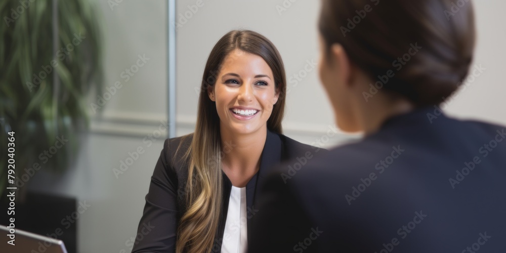 Businesswoman taking interview of a job applicant. Generative AI.