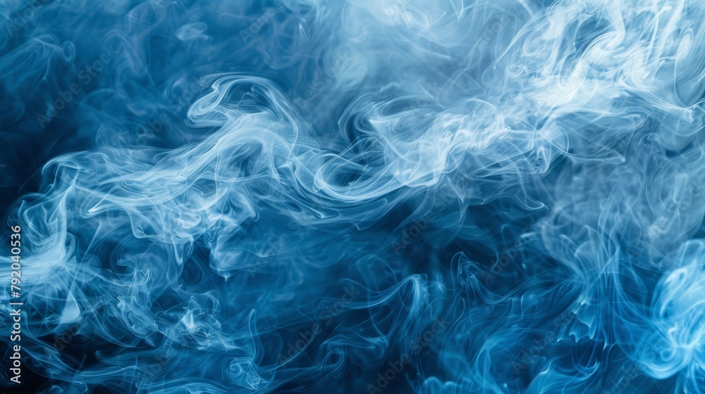 Obraz premium An electric blue background with a fluid pattern resembling wind waves, creating a natural landscape art piece with white smoke emerging from it.