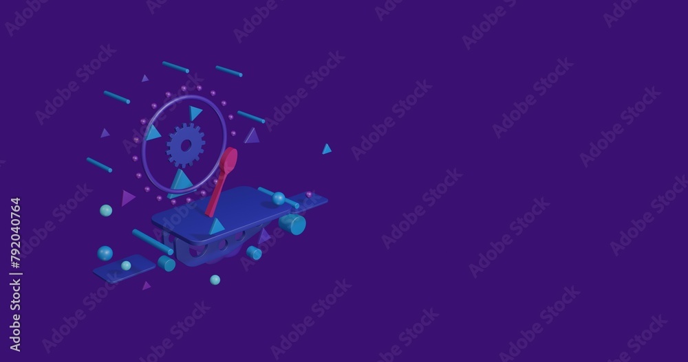 Pink spoon on a pedestal of abstract geometric shapes floating in the air. Abstract concept art with flying shapes on the left. 3d illustration on deep purple background Pink spoon on a pedestal of abstract geometric shapes floating in the air. Abstract concept art with flying shapes on the left. 3d illustration on deep purple background