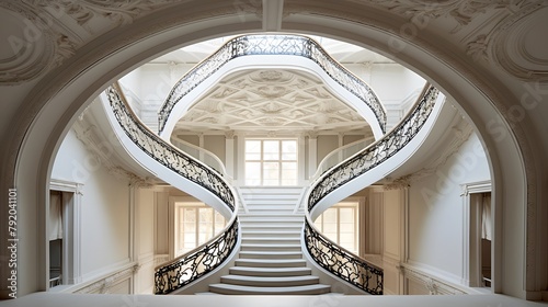 Panoramic view of the stairs in the hall of the house