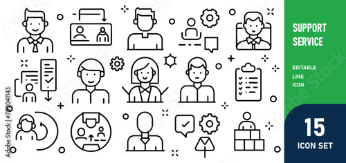 Support Service Line Editable Icons set. Vector illustration in thin line modern style of customer service icons feedback, technical support, assistant, information, and more