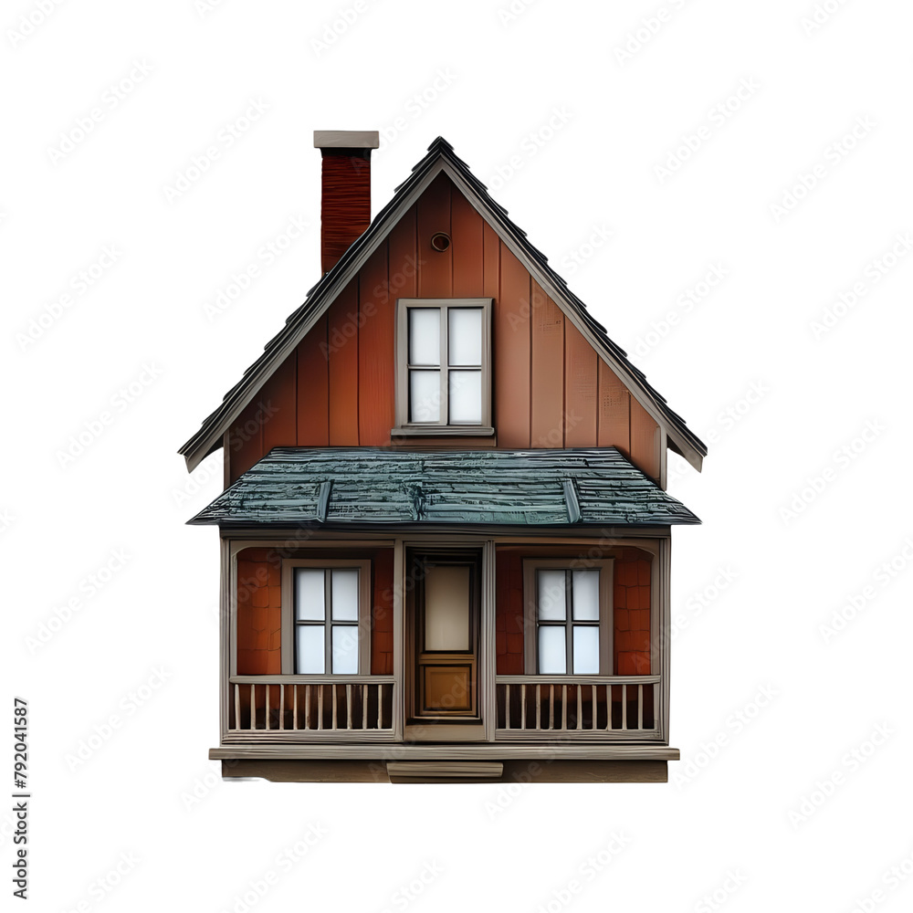 wooden house isolated on white background, cut out 