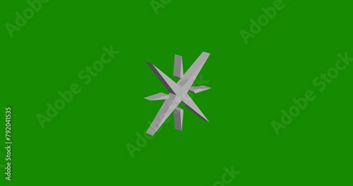 Isolated realistic white star symbol front view with shadow. 3d illustration on green chroma key background