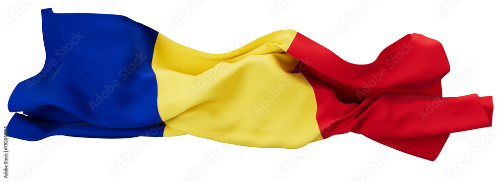 Flowing Romanian Flag: Captured Elegance of Blue, Yellow, and Red