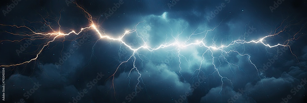 Intense lightning strike in stormy sky - The immense power of nature is captured as lightning forges a path through a tumultuous cloud-filled sky Intense lightning strike in stormy sky - The immense power of nature is captured as lightning forges a path through a tumultuous cloud-filled sky