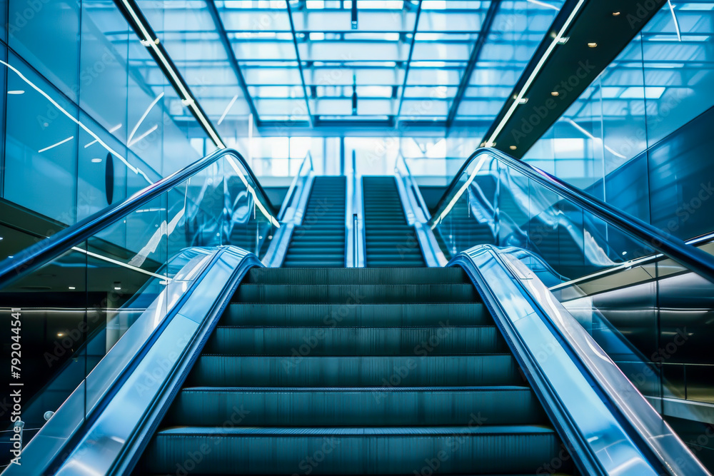 The escalator is empty and the stairs are empty The escalator is empty and the stairs are empty