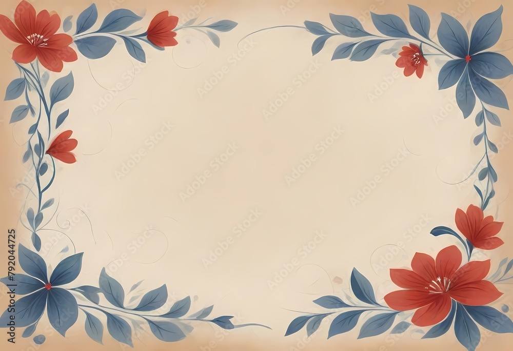 Floral Pattern with Red and Blue Flowers in a Frame