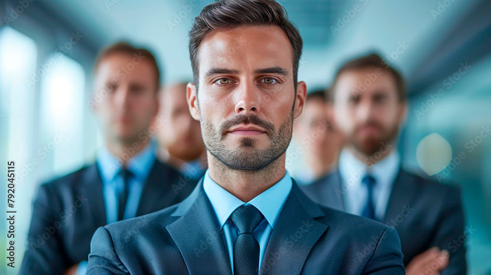 Man in Suit and Tie Leading Group of Men. Generative AI