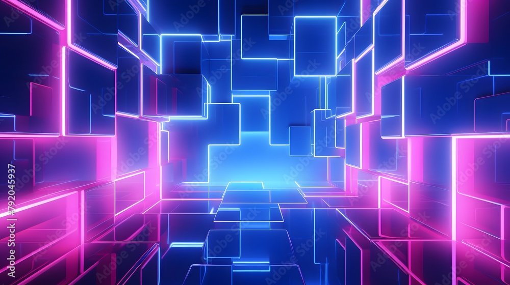 3d rendering of blue and pink abstract geometric background. Scene for advertising, technology, showcase, banner, game, sport, cosmetic, business, metaverse. Sci-Fi Illustration. Product display