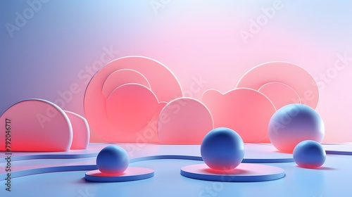 3d rendering of blue and pink abstract geometric background. Scene for advertising  technology  showcase  banner  game  sport  cosmetic  business  metaverse. Sci-Fi Illustration. Product display