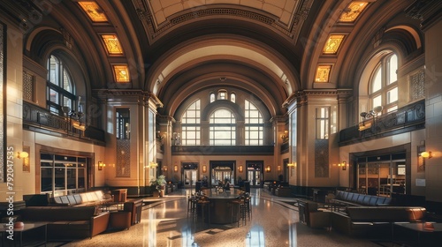 A historic train station repurposed as a meeting venue, its soaring arches and ornate ceilings harkening back to a golden age of travel and industry. 