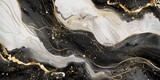 A painting of a black and white swirl with gold accents. The gold accents give the painting a luxurious and elegant feel