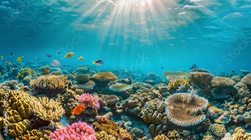 Underwater Beauty of Clear Blue Ocean with Vibrant Coral Reefs