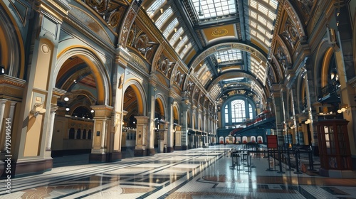 A historic train station repurposed as a meeting venue  its soaring arches and ornate ceilings harkening back to a golden age of travel and industry. Amidst the hustle and bustle of arriving trains 