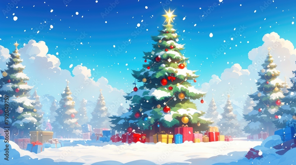 Design a 2d illustration of a Christmas tree to add a festive touch