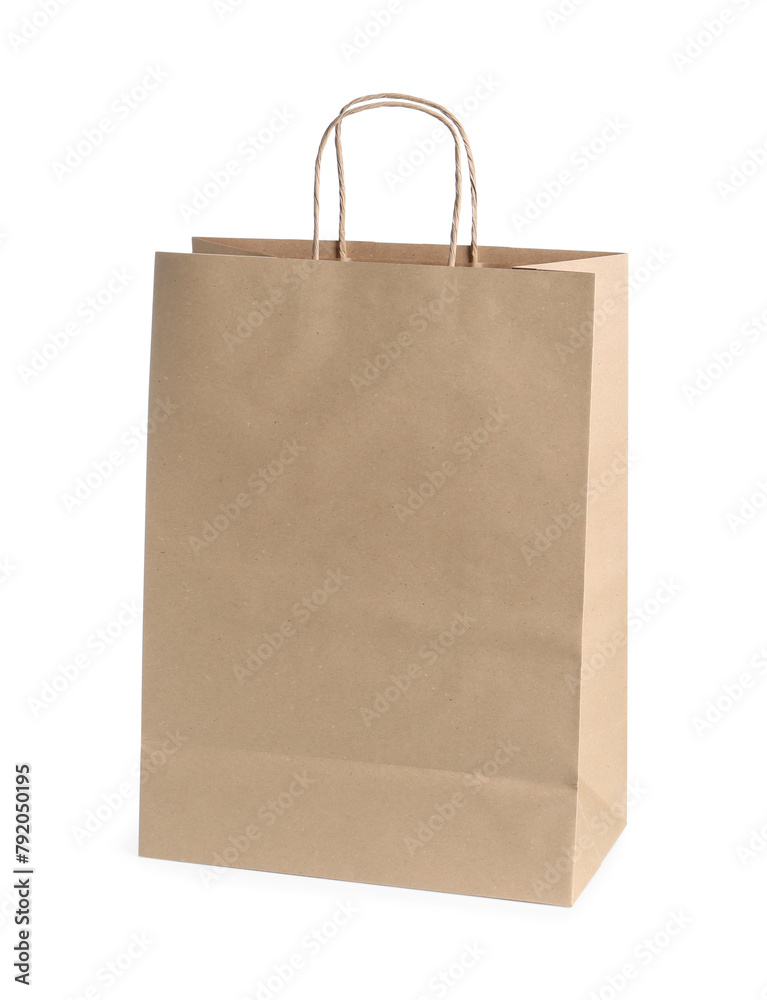 One kraft paper bag isolated on white. Mockup for design One kraft paper bag isolated on white. Mockup for design
