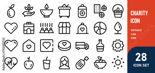 Charity Line Editable Icons set. Vector illustration in modern thin line style of philanthropic icons almsgiving, dole, welfare, donation, contribution, humanism, altruism. Isolated on white