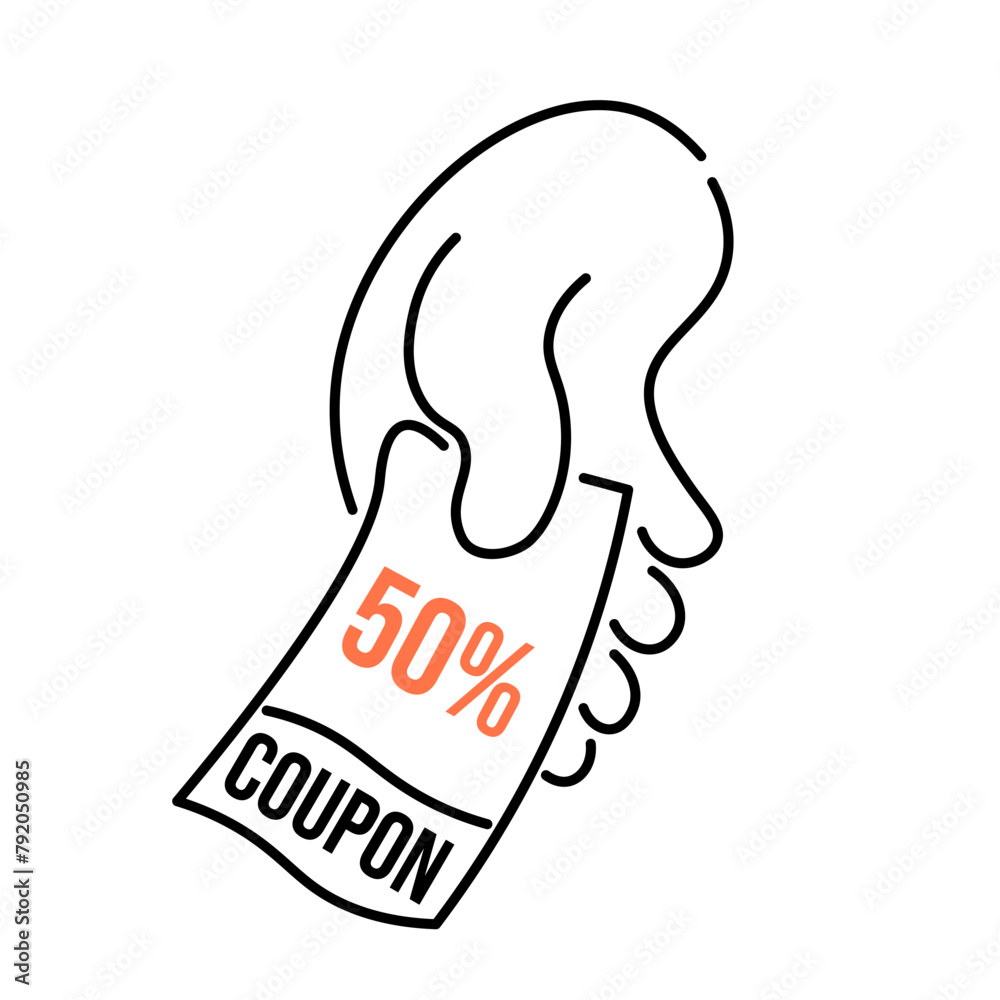 vector arm illustration in linear style of coupon ticket voucher for discount or gift. vector arm illustration in linear style of coupon ticket voucher for discount or gift.