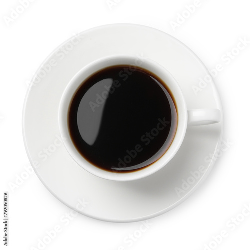 Cup of aromatic coffee isolated on white, top view © New Africa