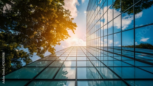 Reflective glass facade of a modern Building