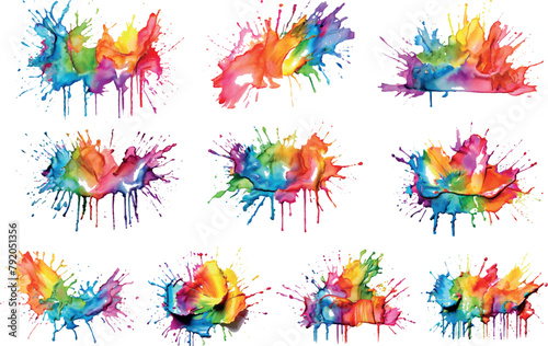 Watercolor rainbow paint splash brush stroke and Colorful Ink paint splatter powder festival explosion abstract background