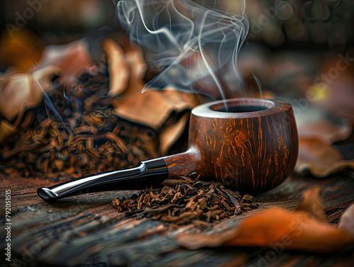 smoking pipe with tobacco! It's a classic and timeless accessory for those who enjoy the rich aroma and flavor of tobacco. Let's enjoy a moment of relaxation  photo
