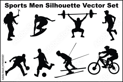 Sports Men, football, running, basketball, bicycle, cycling Silhouette Vector Set