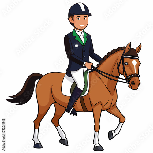 Man on equestrian dressage roil 2016.  on white background 