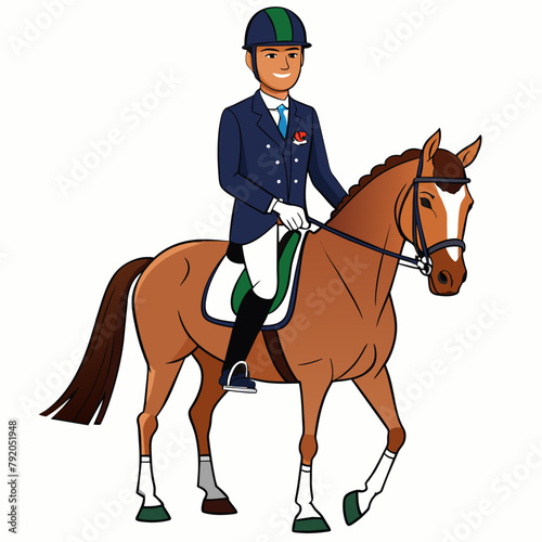 Man on equestrian dressage roil on white background 