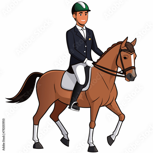 Man on equestrian dressage roil on white background