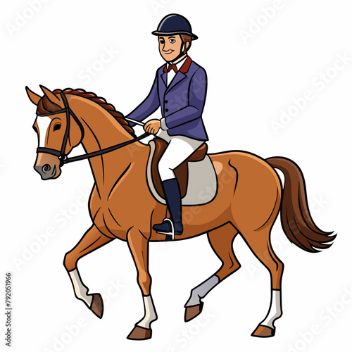 Man on equestrian dressage roil on white background