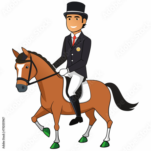 Man on equestrian dressage roil on white background