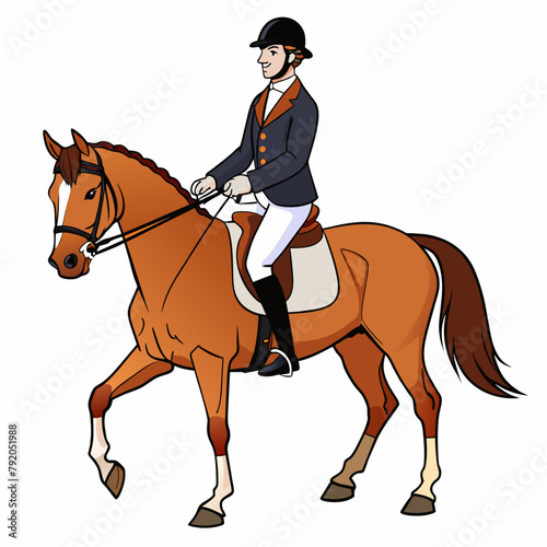 Man on equestrian dressage roil on white background