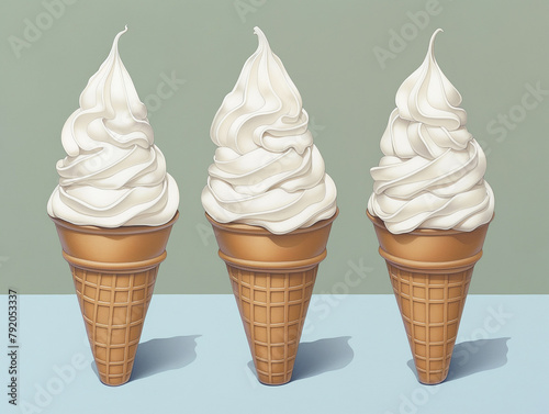 A single scoop of vanilla ice cream on a waffle cone. © Hype2Art