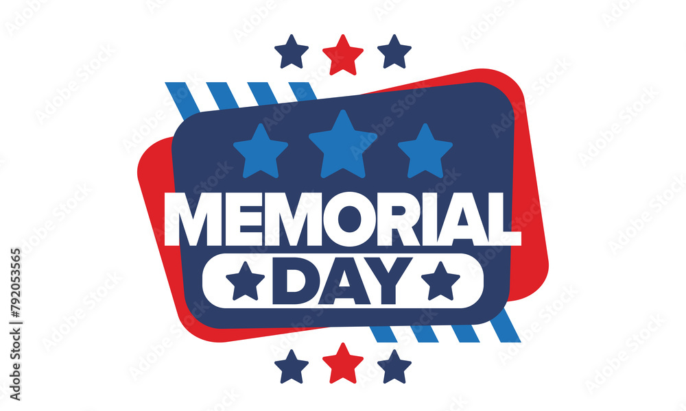 Memorial Day in United States. Remember and Honor. Federal holiday for remember and honor persons who have died while serving in the United States Armed Forces. Celebrated in May. Vector poster Memorial Day in United States. Remember and Honor. Federal holiday for remember and honor persons who have died while serving in the United States Armed Forces. Celebrated in May. Vector poster