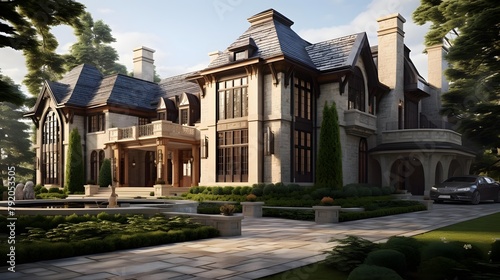 3d rendering of a beautiful villa in the garden with garden