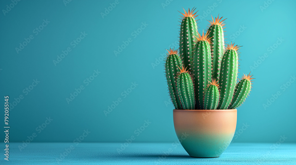 Cactus in a pot standing on a table top, front view setting with a space for a text Cactus in a pot standing on a table top, front view setting with a space for a text