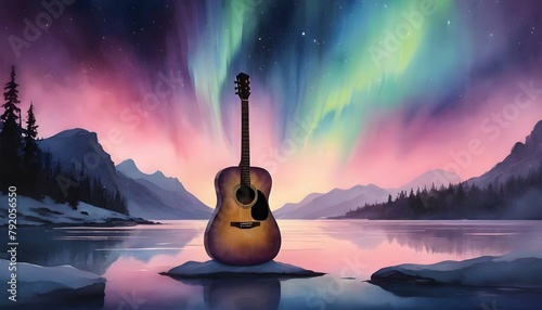 Paint an ethereal scene where an acoustic guitar I upscaled_3 photo