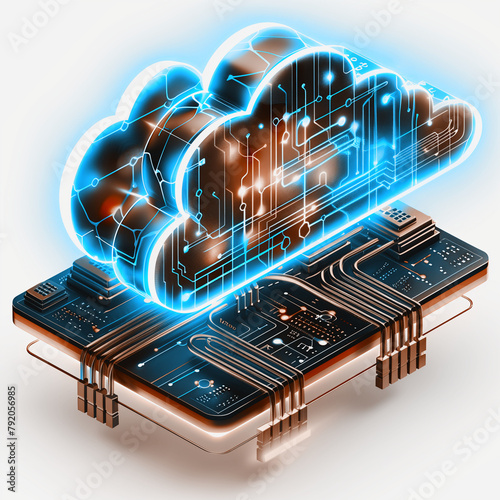 Isometric Design Cloud Computing Circuit Board Concept Art Illusstration photo
